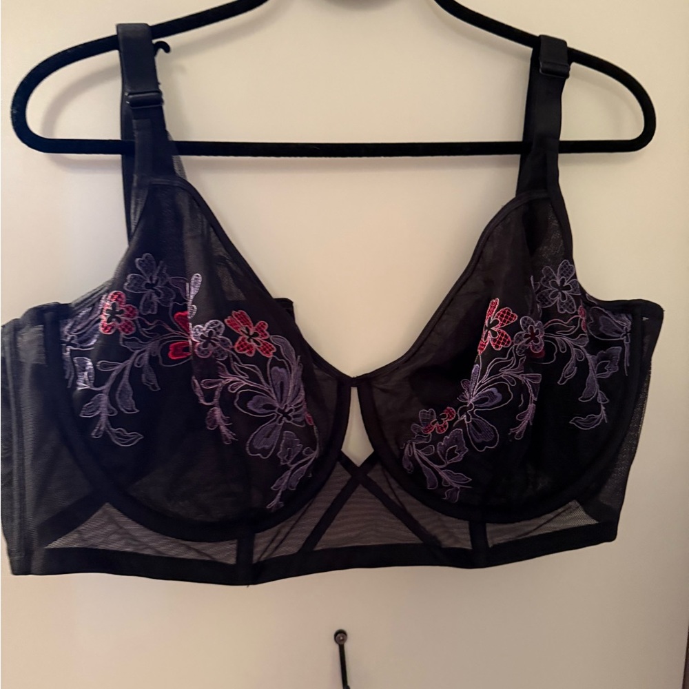 Deesse Lingerie Black and Purple Floral Bra